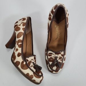 Sam Edelman Calf Hair Cow Print Tasseled Loafer Heels